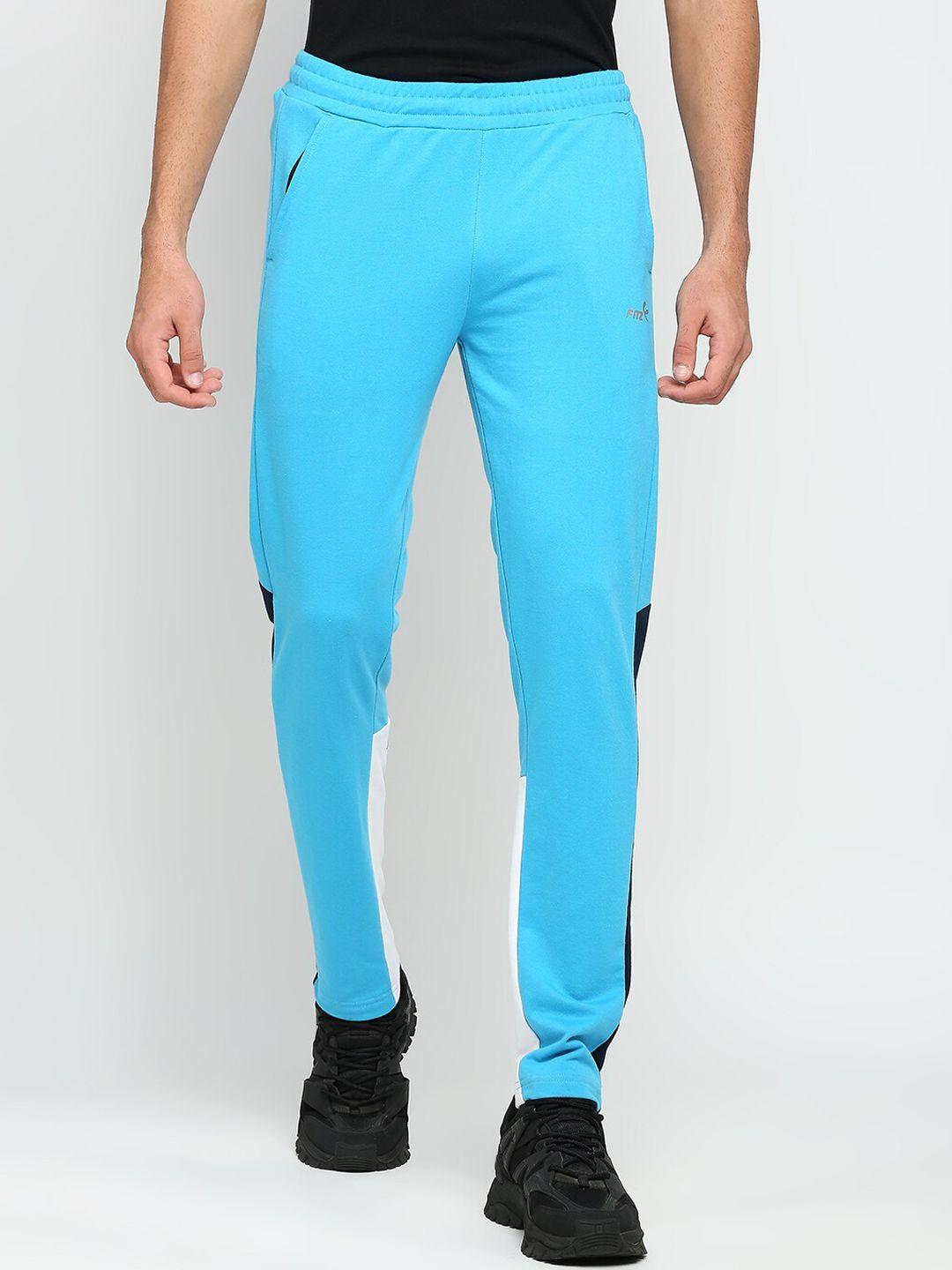 fitz men turquoise blue and white solid anti odour slim fit track pant