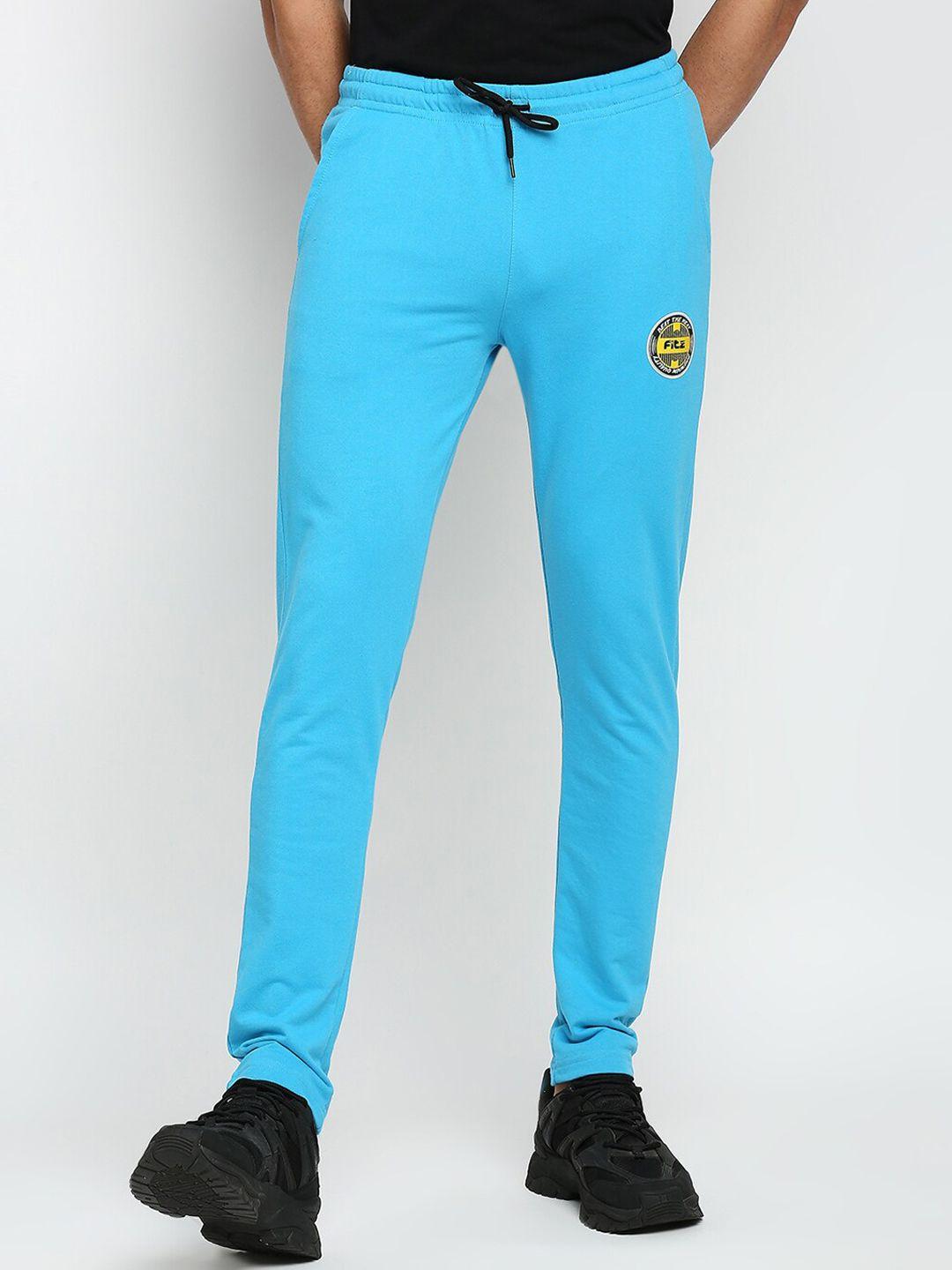 fitz men turquoise blue solid anti odour slim-fit track pant