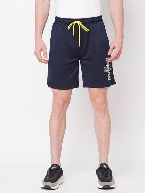 fitz navy regular fit printed sports shorts