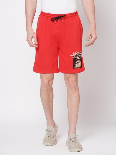 fitz red slim fit printed shorts