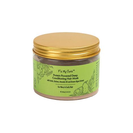 fix my curls protein powered deep conditioning mask with amla, quinoa, avocado oil, & brown algae extract for curly and wavy hair 300 g