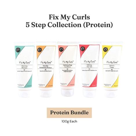fix my curls everyday moisturizing shampoo, cleansing shampoo, hydrating deep conditioner, defining hair gel and leave in cream 100 g each 5 step pack