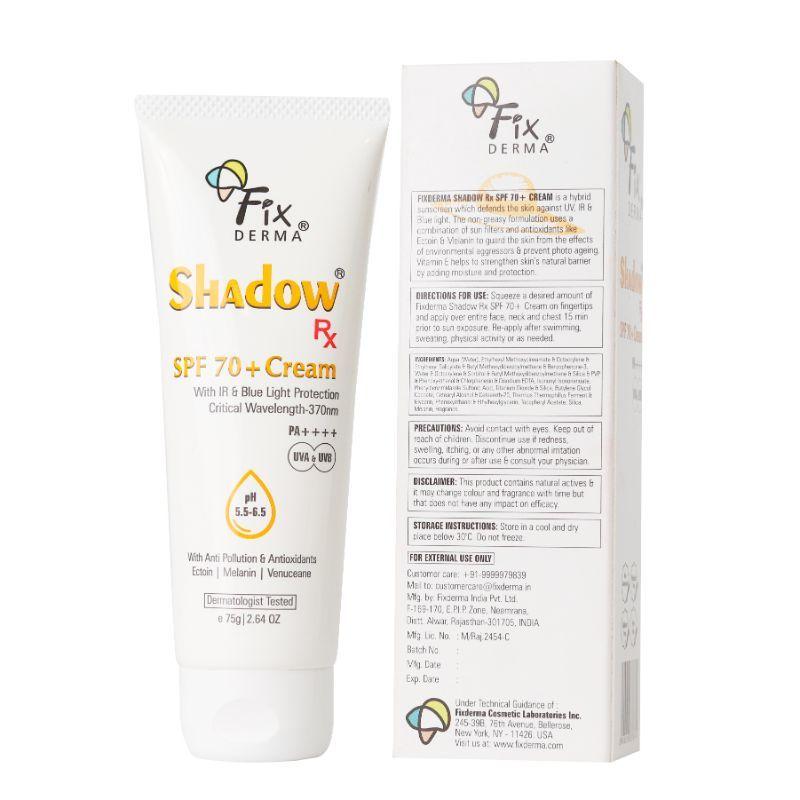 fixderma shadow rx sunscreen spf 70+ cream for dry skin acne prone