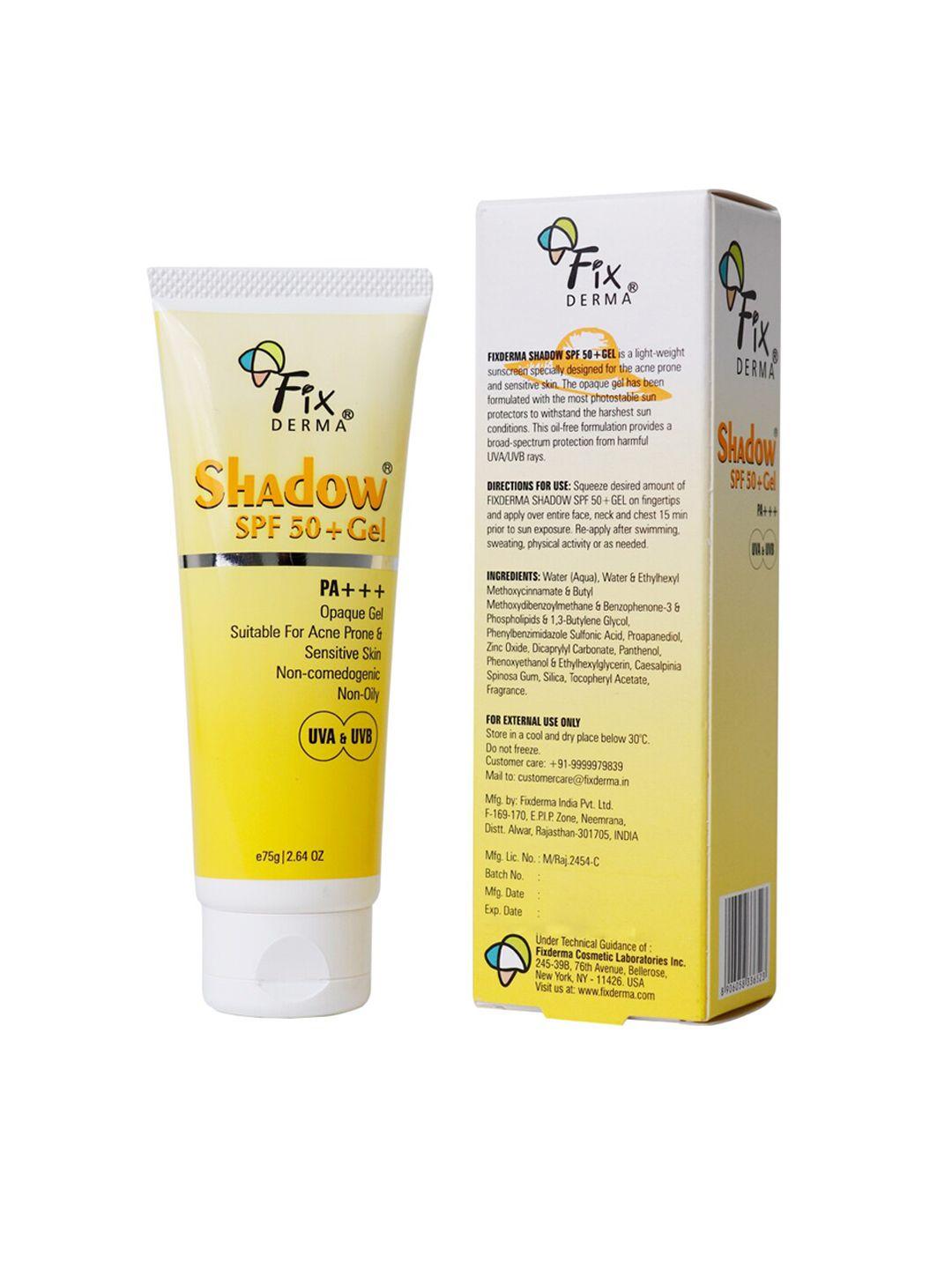fixderma shadow sunscreen spf 50+ gel for oily acne prone skin with pa+++ protection - 75g