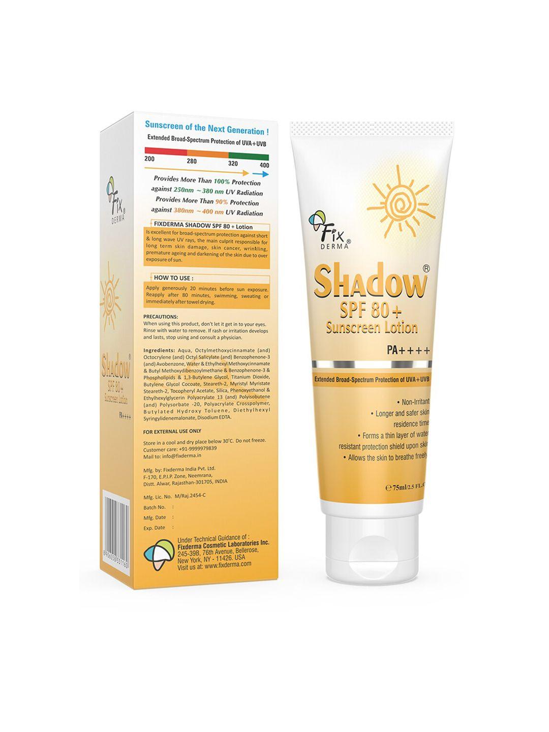 fixderma shadow sunscreen spf 80+ lotion with  pa++++ protection - 75ml