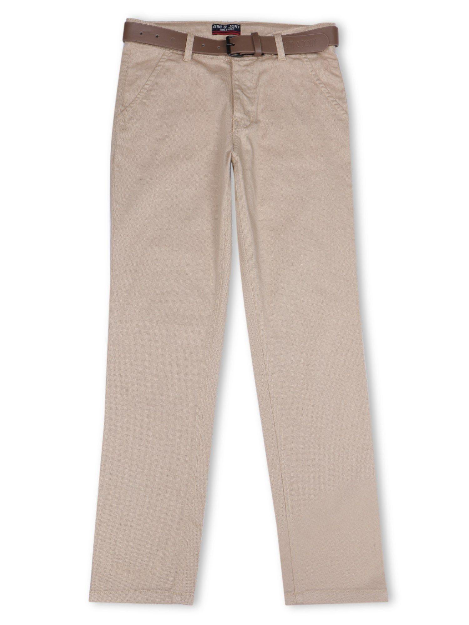 fixed waist boys beige solid trouser (set of 2)