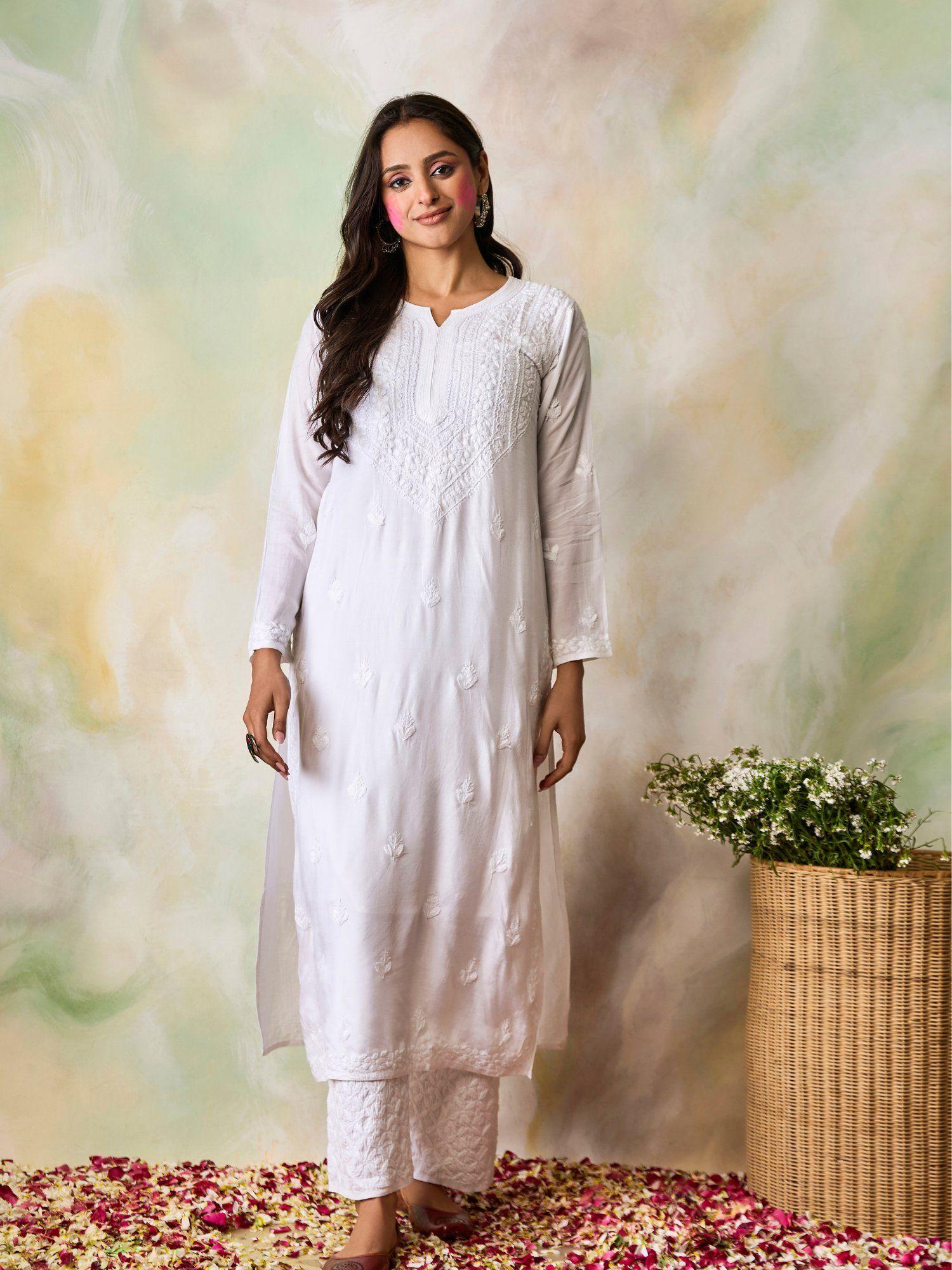 fiza hok muslin chikankari kurta for women