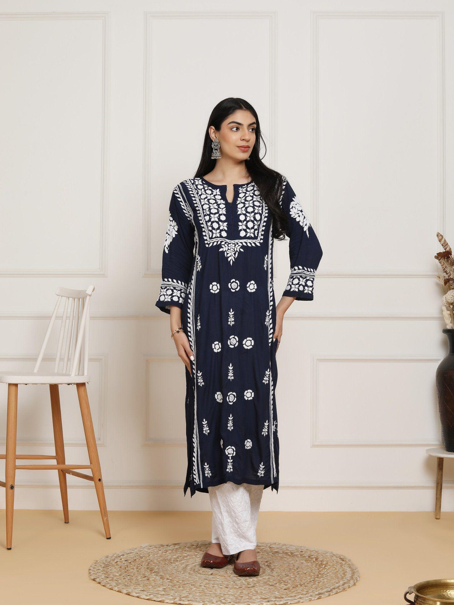 fizaa chikankari kurta in modal cotton