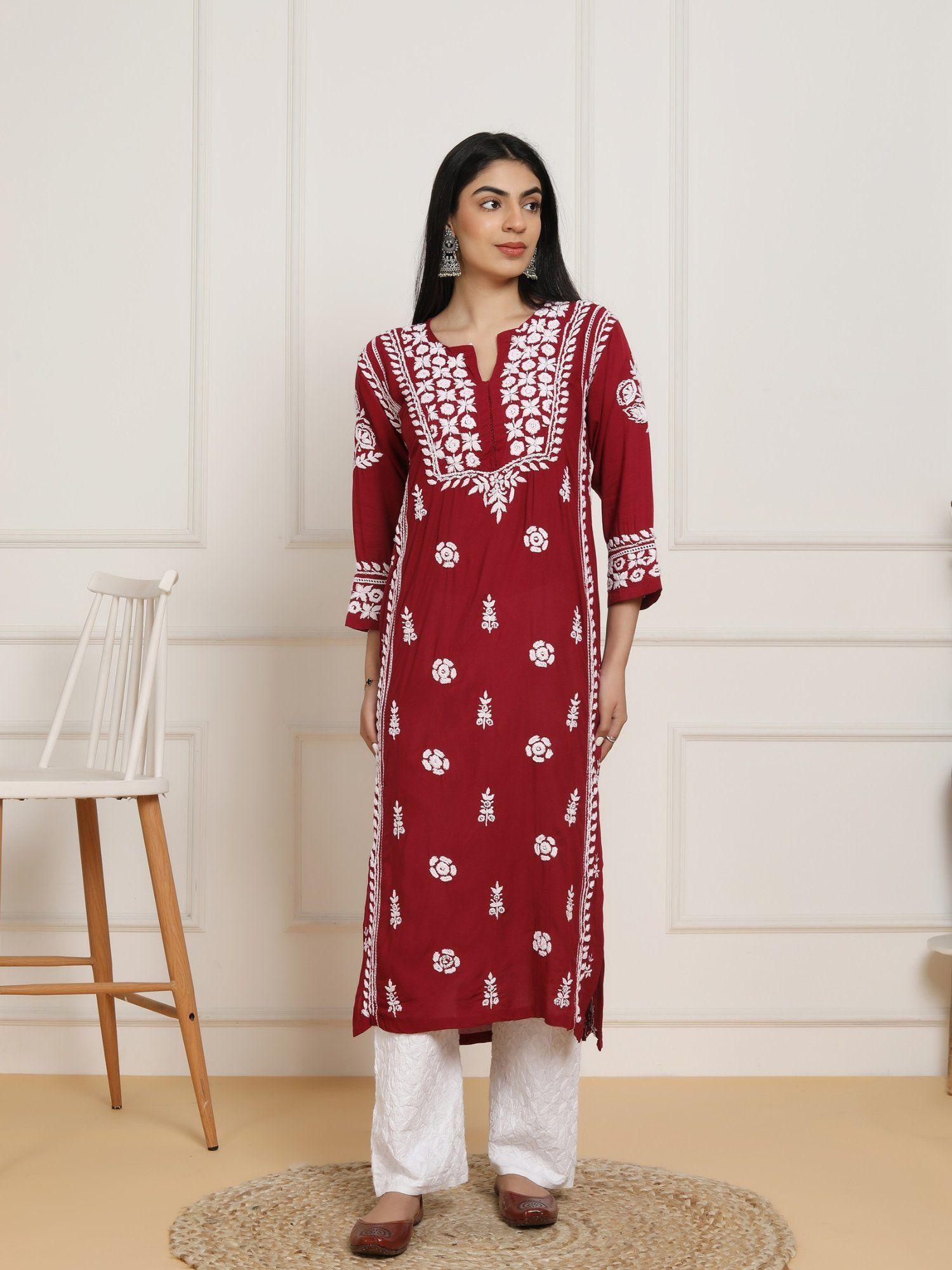 fizaa chikankari kurta in modal cotton