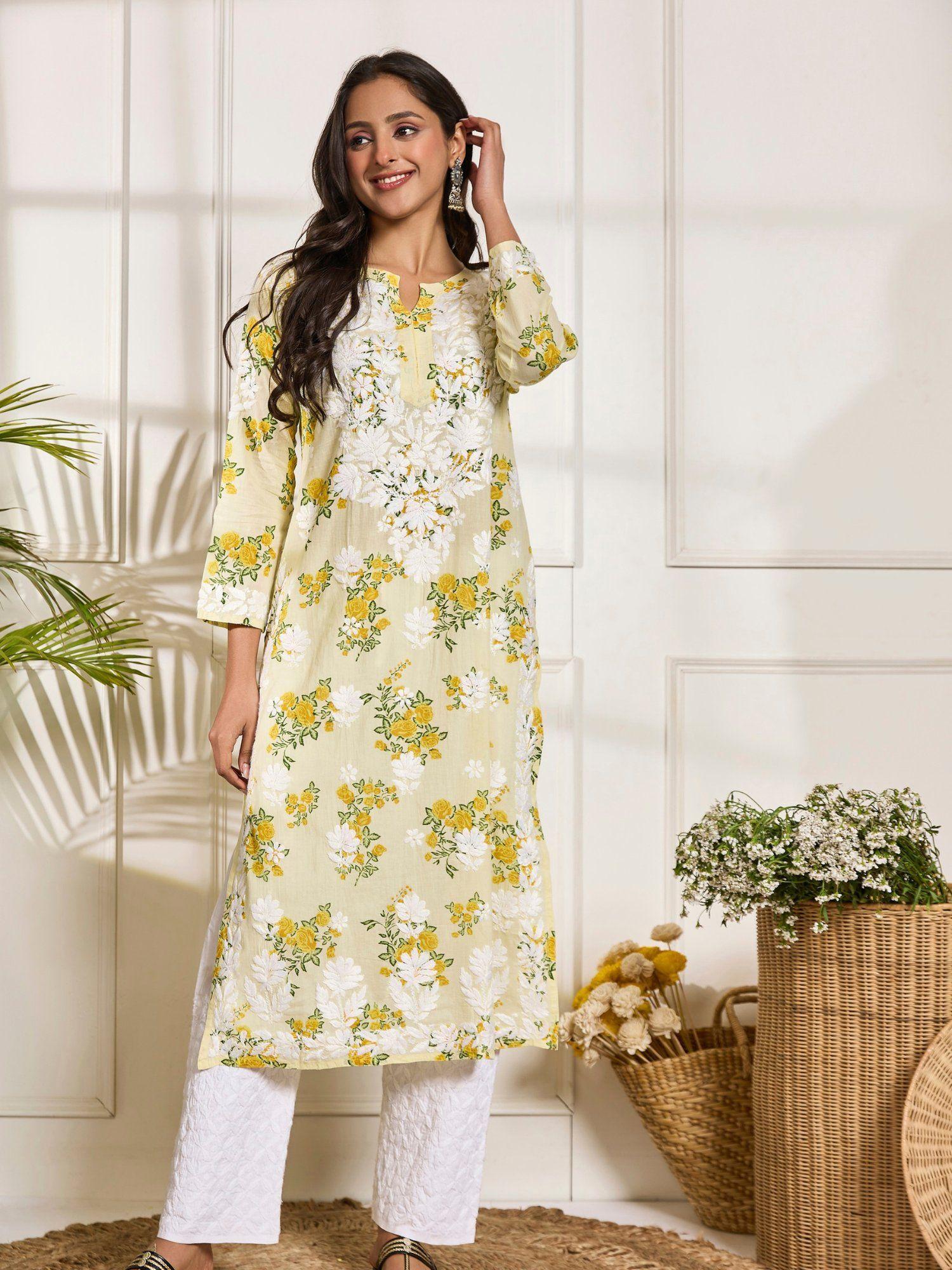 fizaa chikankari kurta in mul cotton