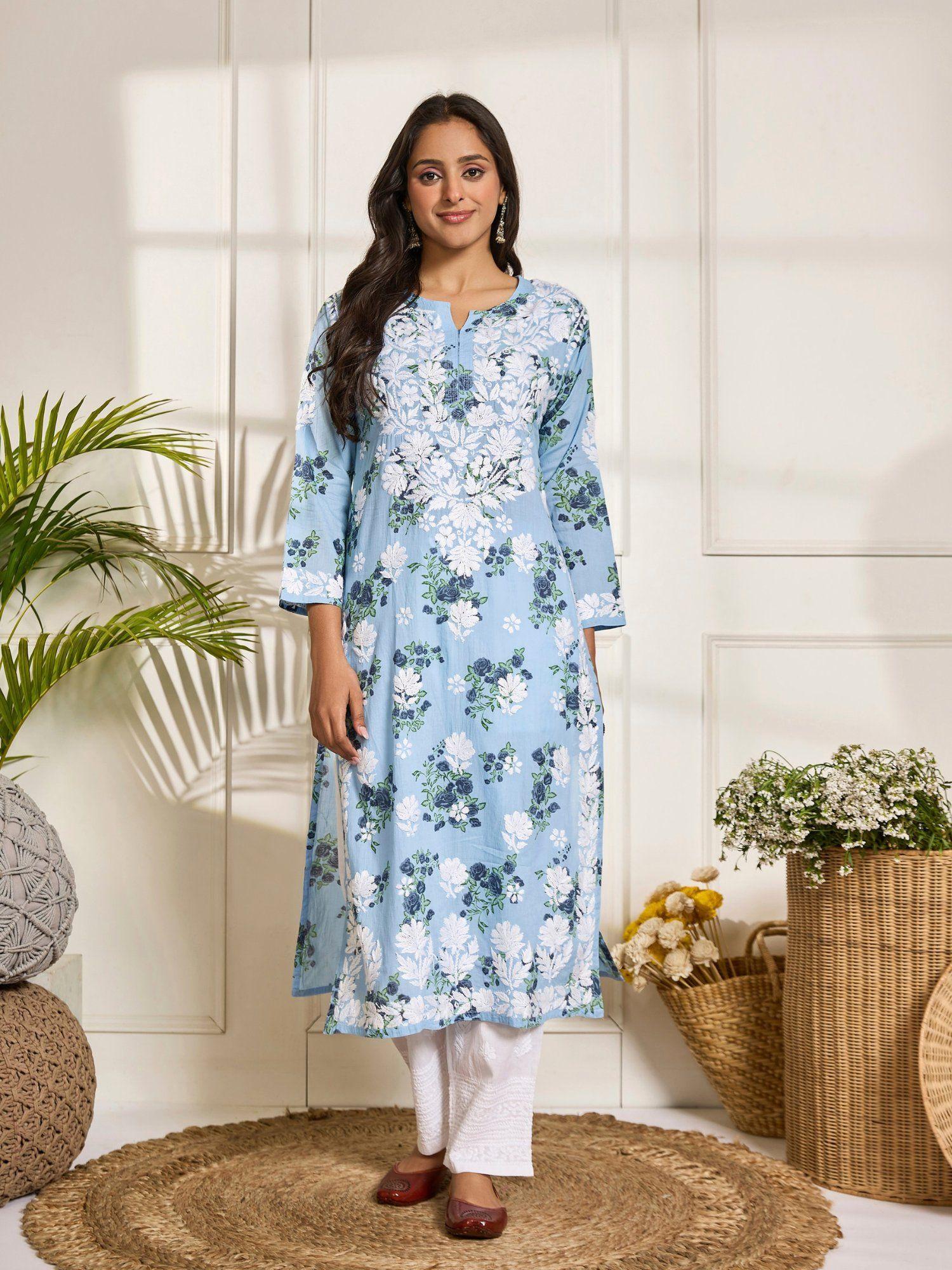 fizaa chikankari kurta in mul cotton