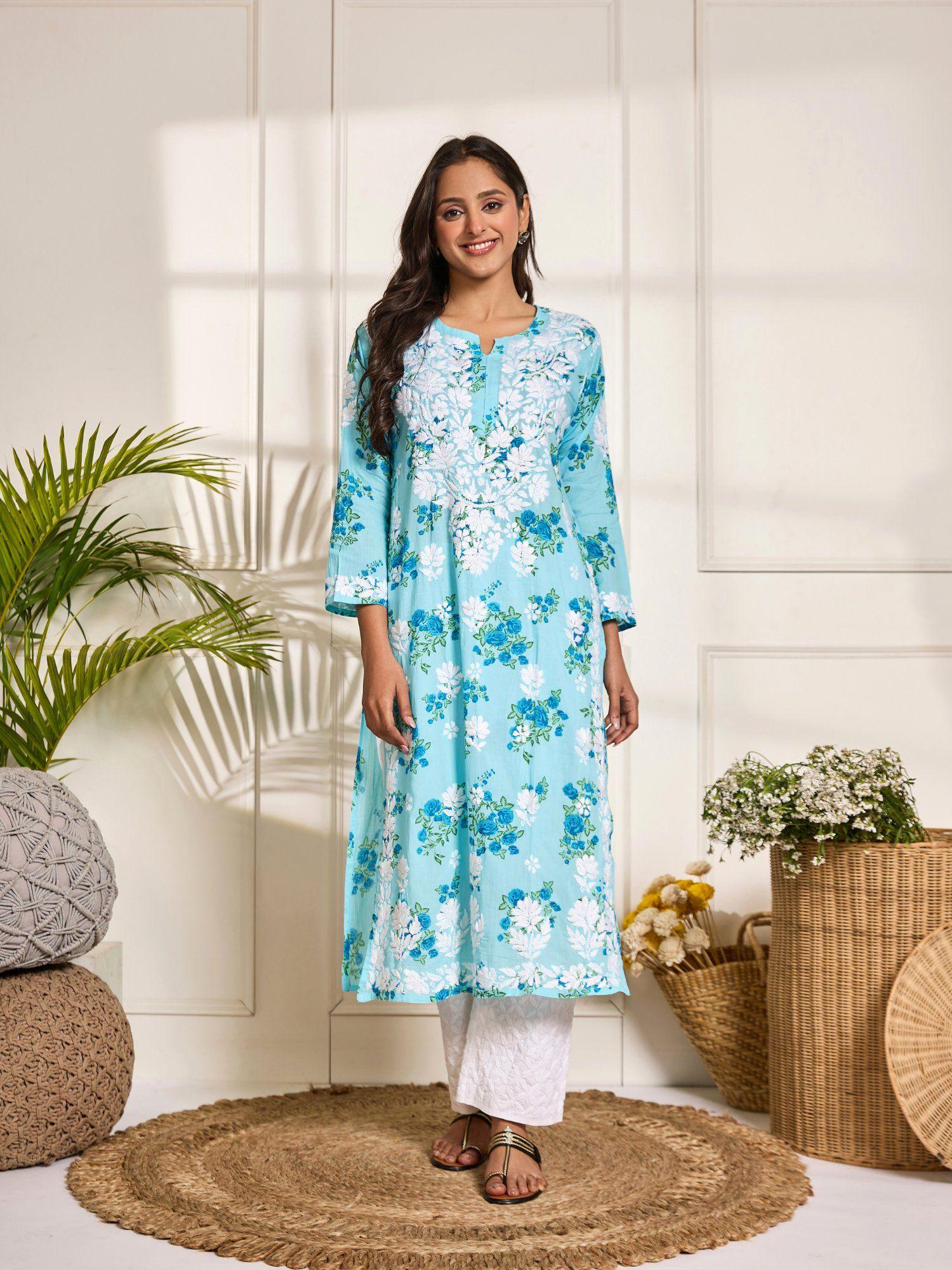 fizaa chikankari kurta in mul cotton