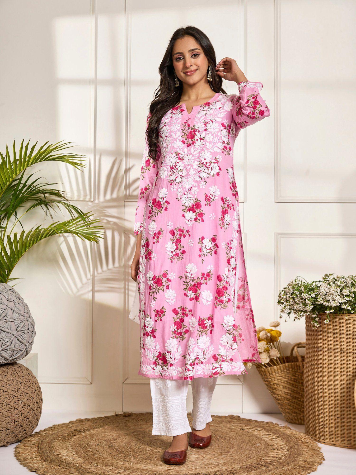 fizaa chikankari kurta in mul cotton