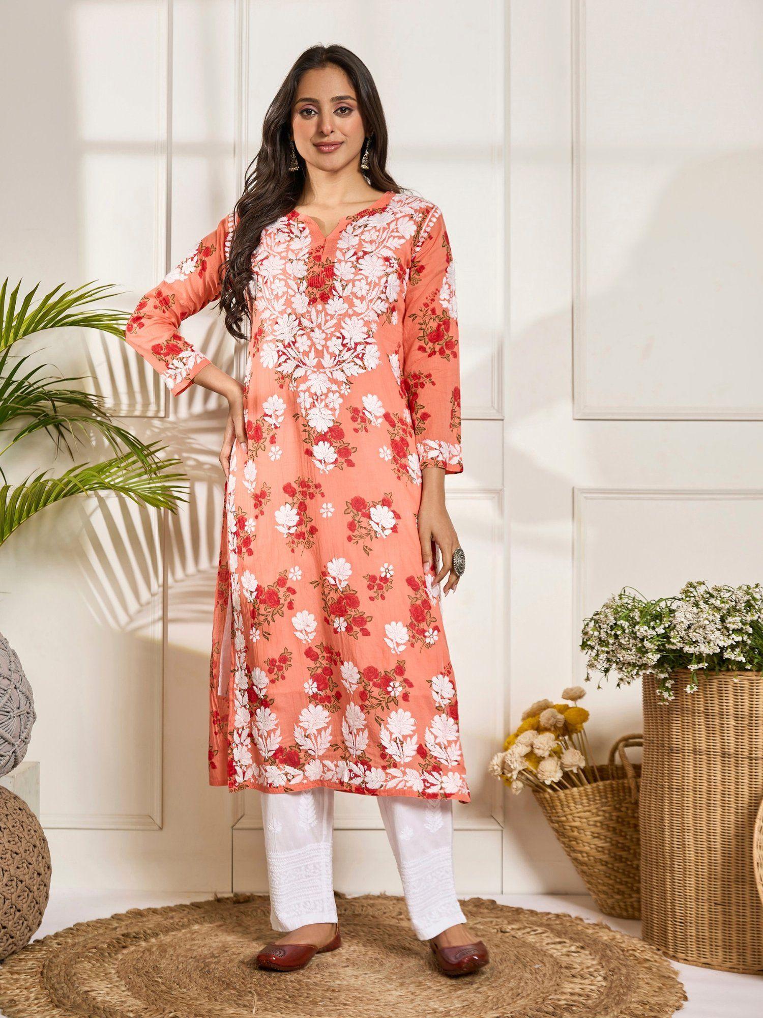 fizaa chikankari kurta in mul cotton