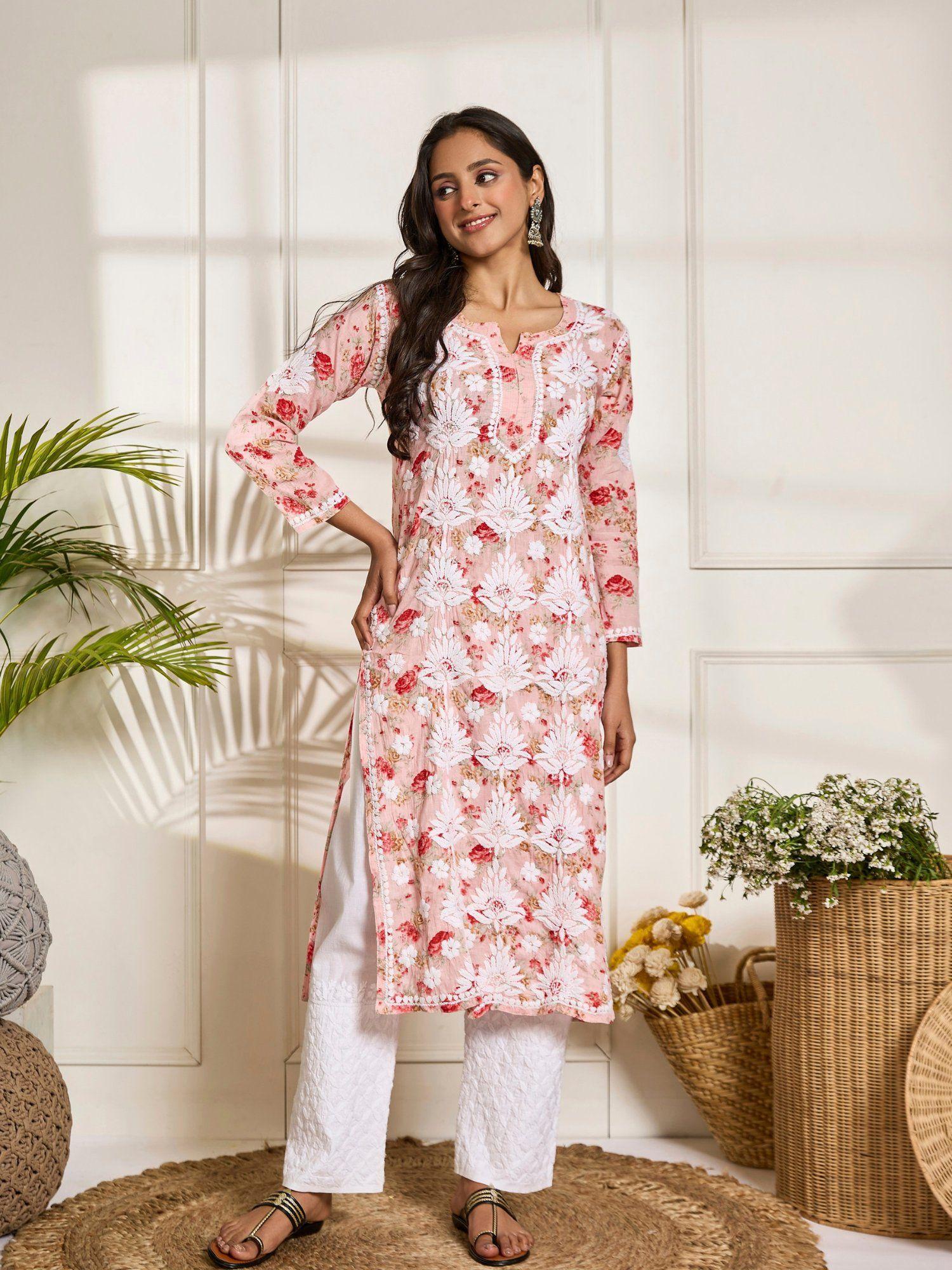 fizaa chikankari kurta in mul cotton