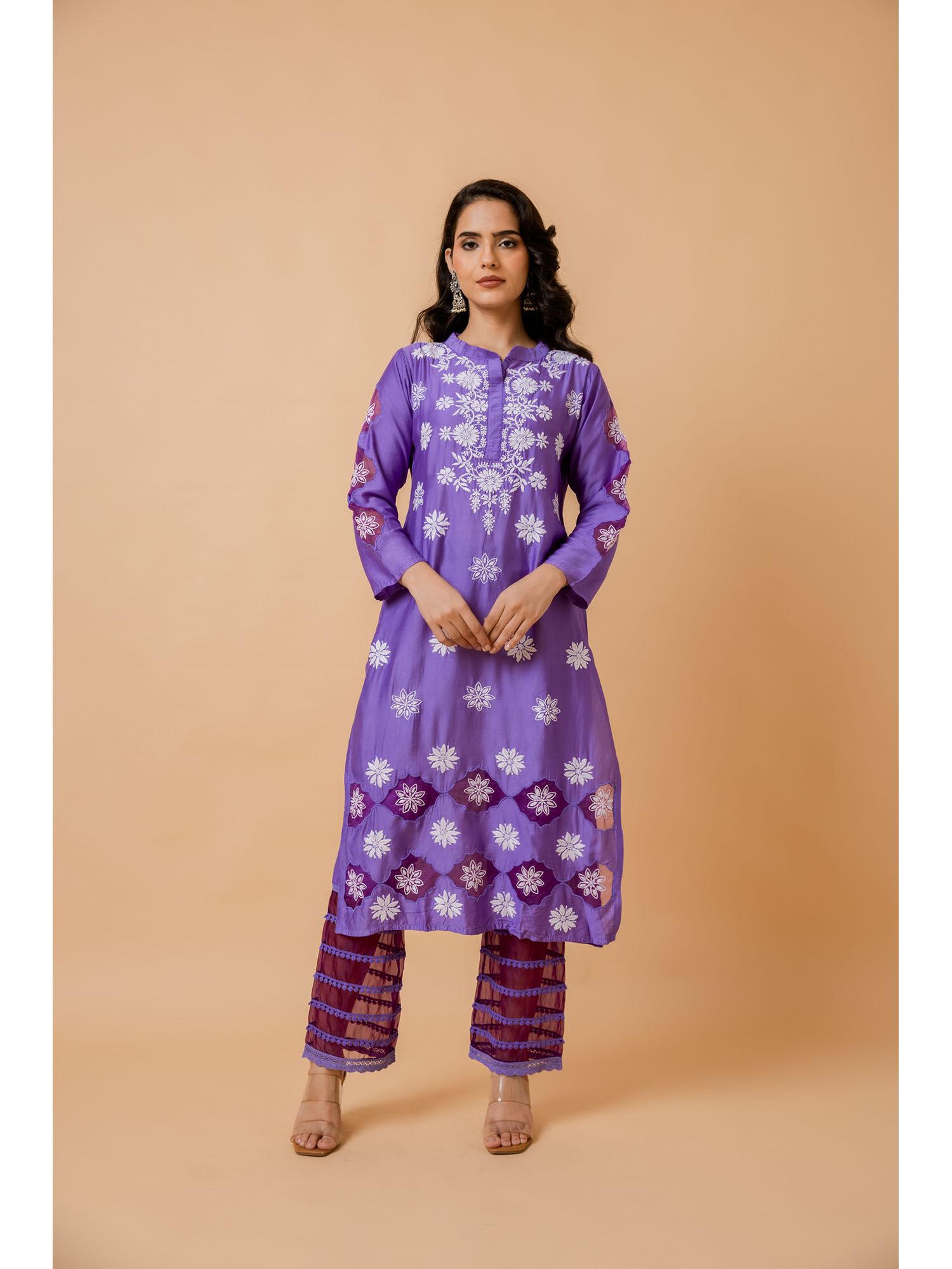 fizaa purple chikankari chanderi silk kurta