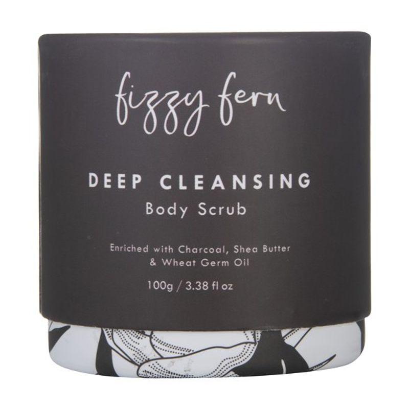 fizzy fern deep cleansing body scrub with charcoal, shea butter & wheatgerm oil