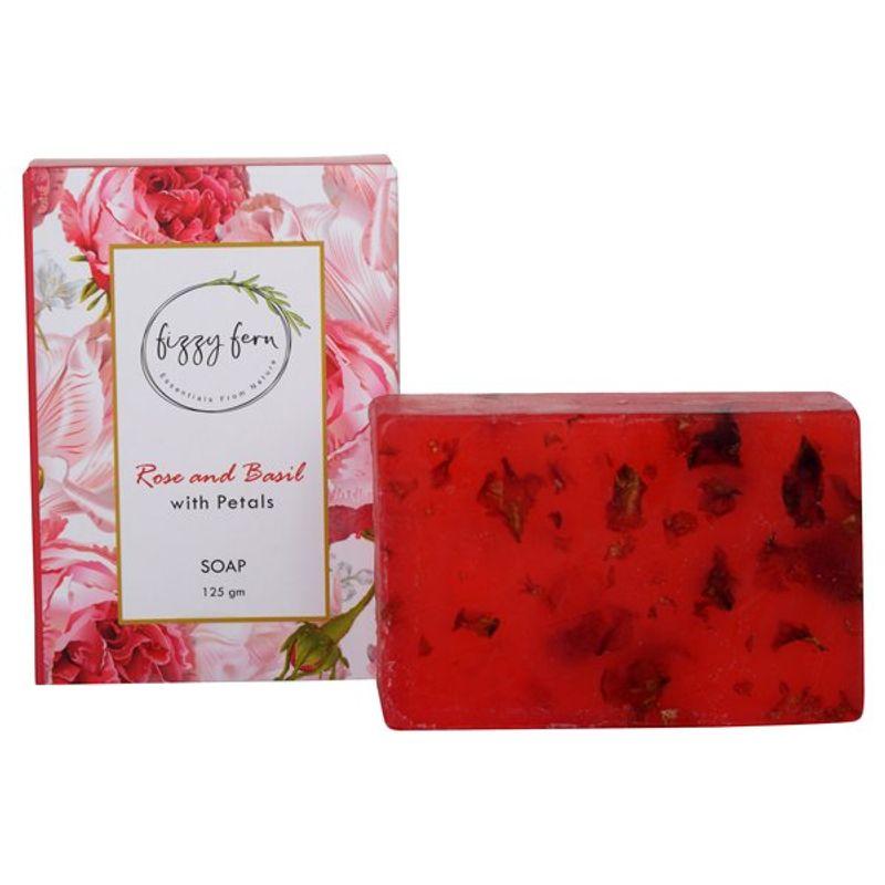 fizzy fern rose & basil soap with petals