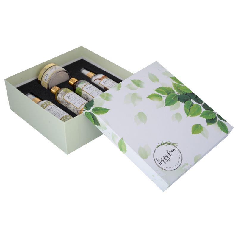 fizzy fern spa at home gift box (body massage oil, hair oil, face pack, body lotion & sunscreen)