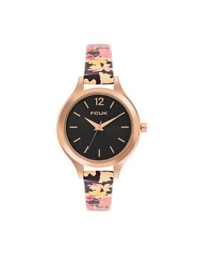 fk00032e floral print strap analogue watch with tang buckle closure