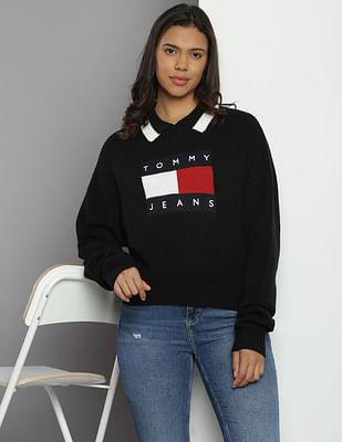 flag-collar-patterned-knit-sweater