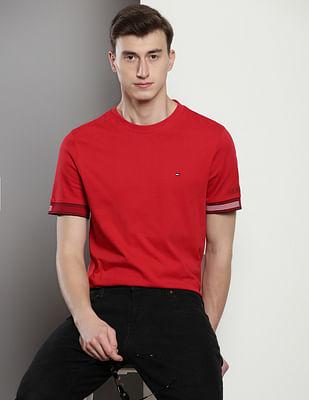 flag cuff transitional cotton t-shirt