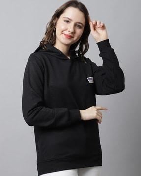 flag embossed hooded sweatshirt