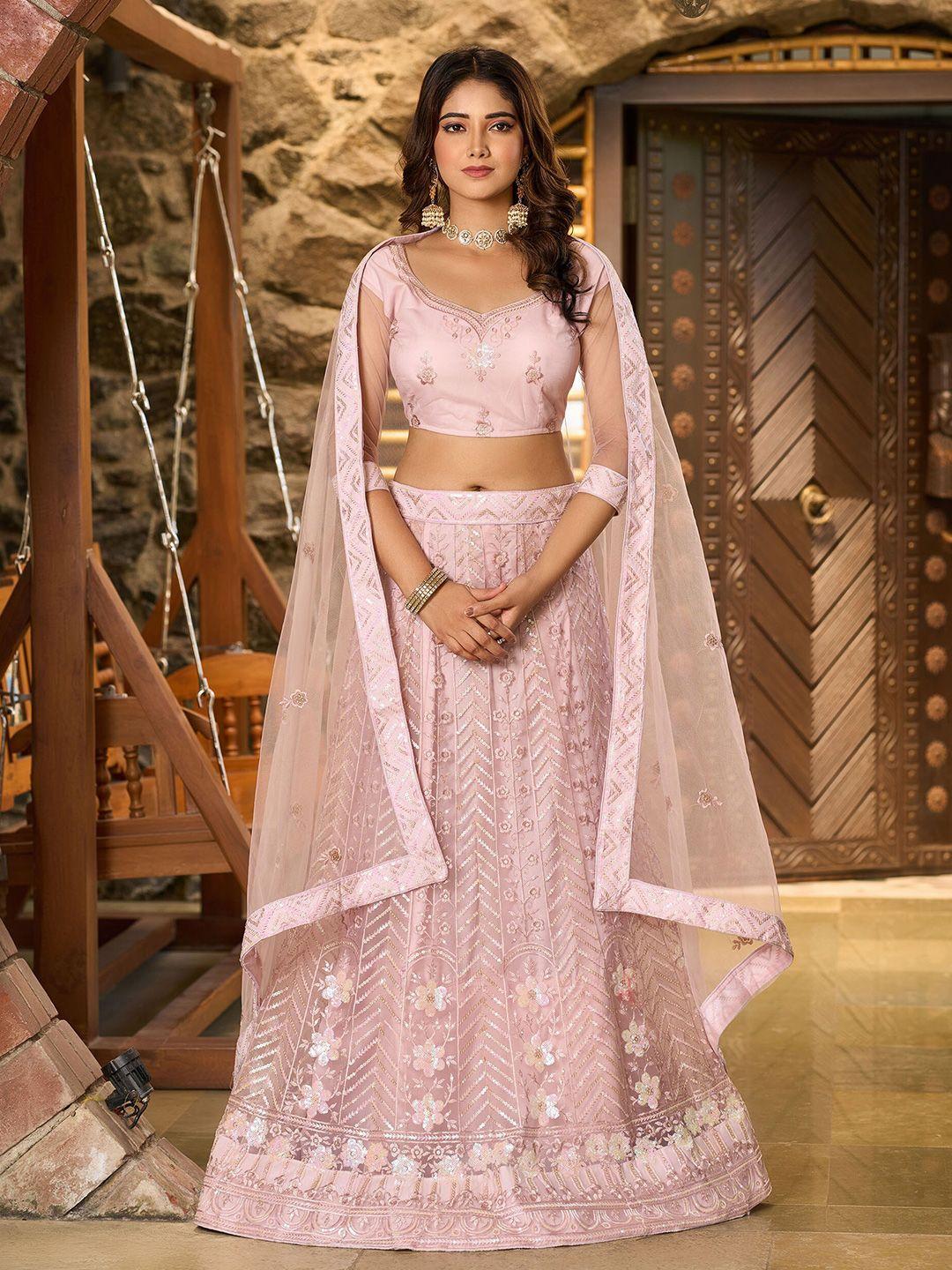 flaher embellished sequinned semi-stitched lehenga & unstitched blouse with dupatta