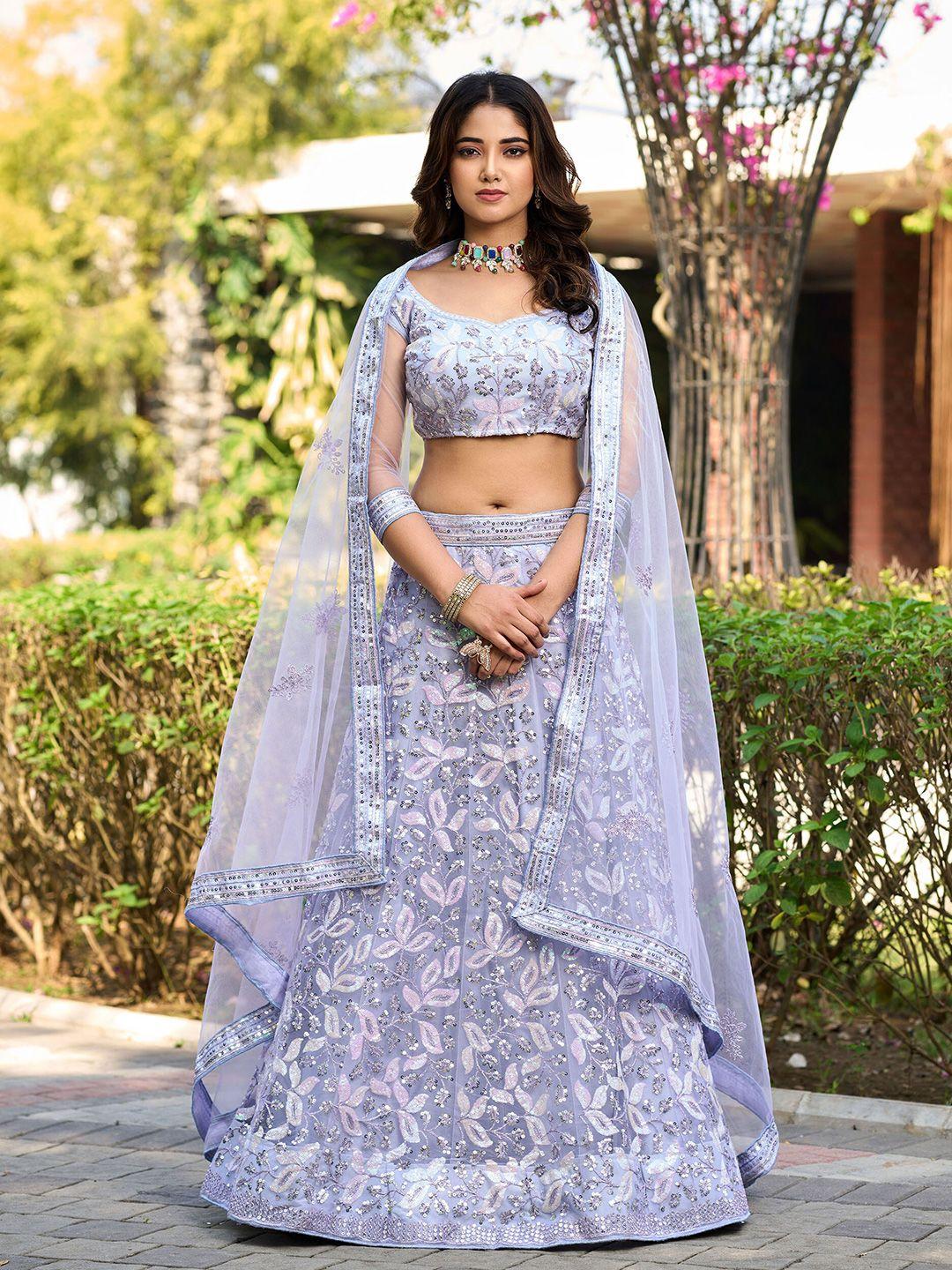 flaher embellished sequinned semi-stitched lehenga & unstitched blouse with dupatta