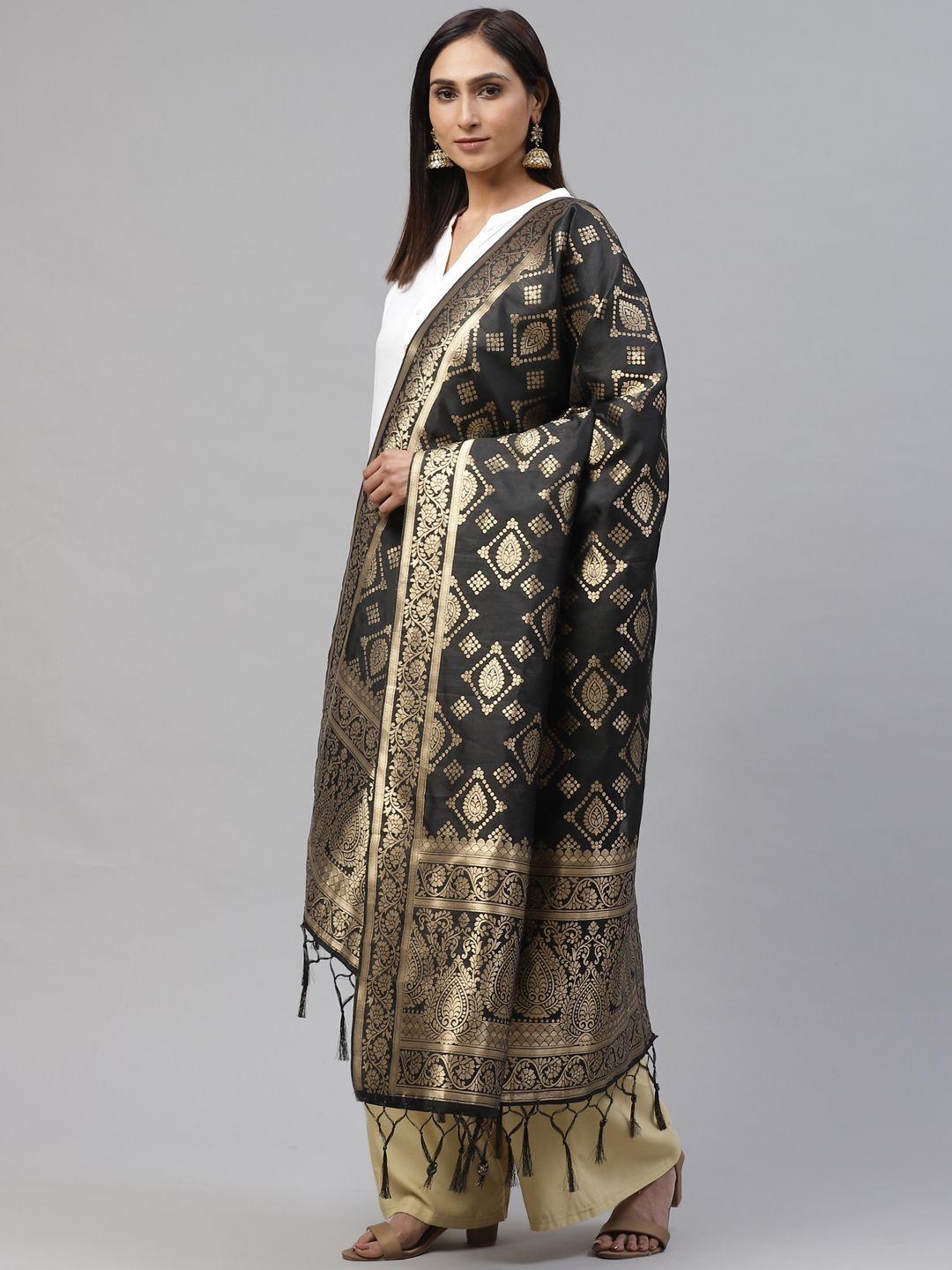 flaher black & golden woven design banarasi dupatta