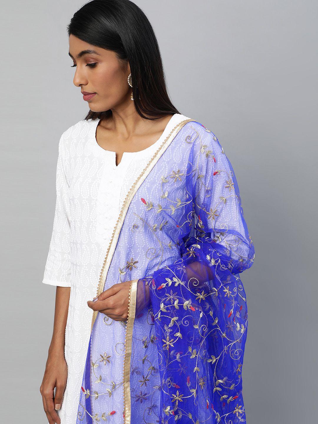 flaher blue embroidered dupatta with zari