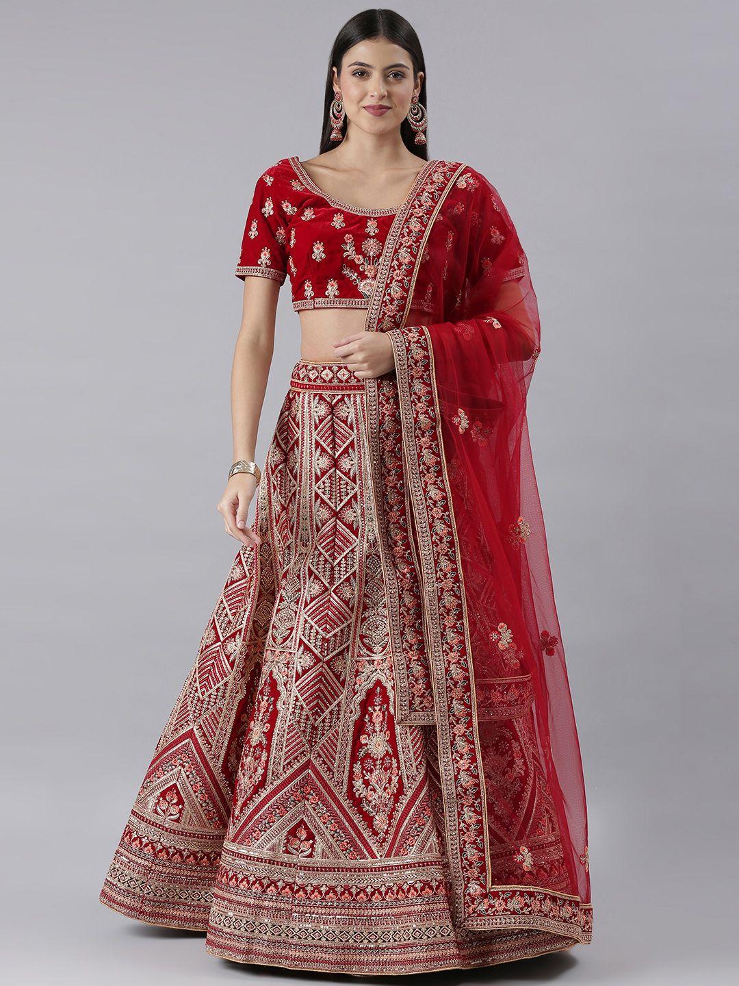 flaher embroidered beads & stones semi-stitched lehenga & blouse with dupatta