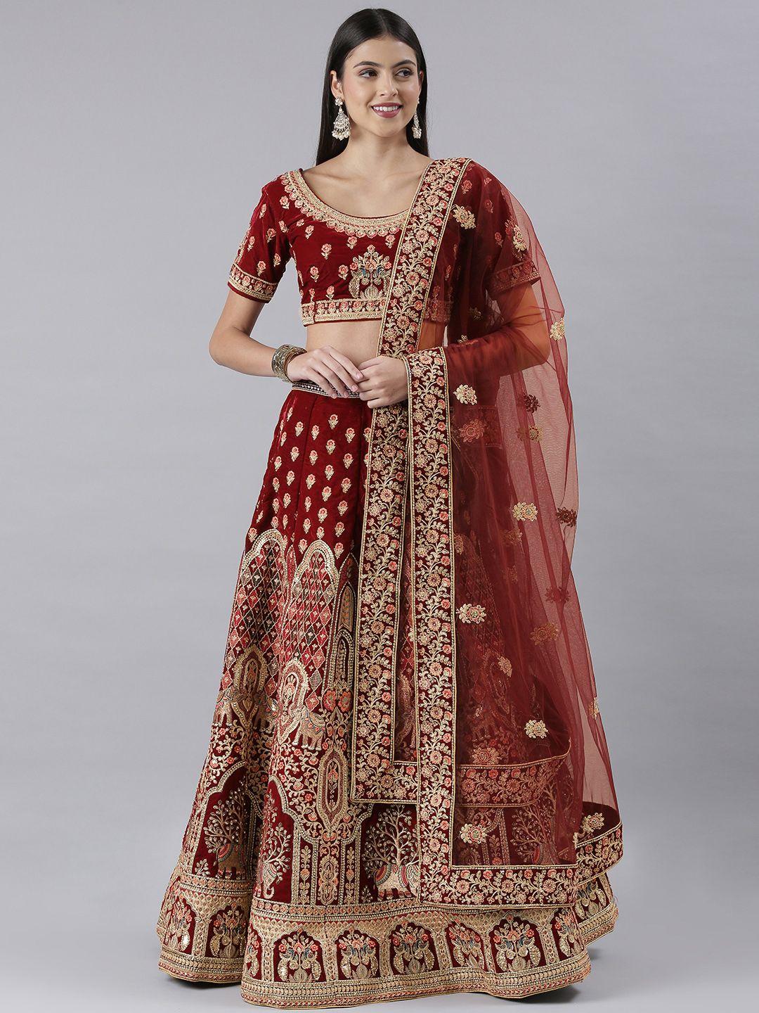 flaher embroidered beads & stones semi-stitched lehenga & blouse with dupatta