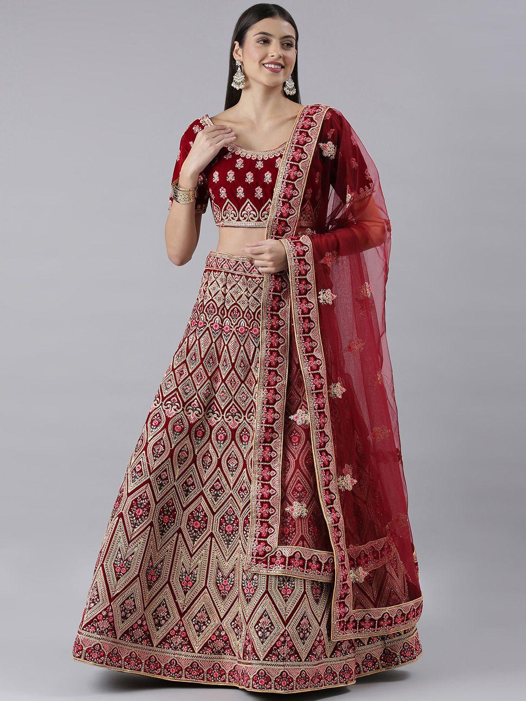 flaher embroidered beads & stones semi-stitched lehenga & blouse with dupatta