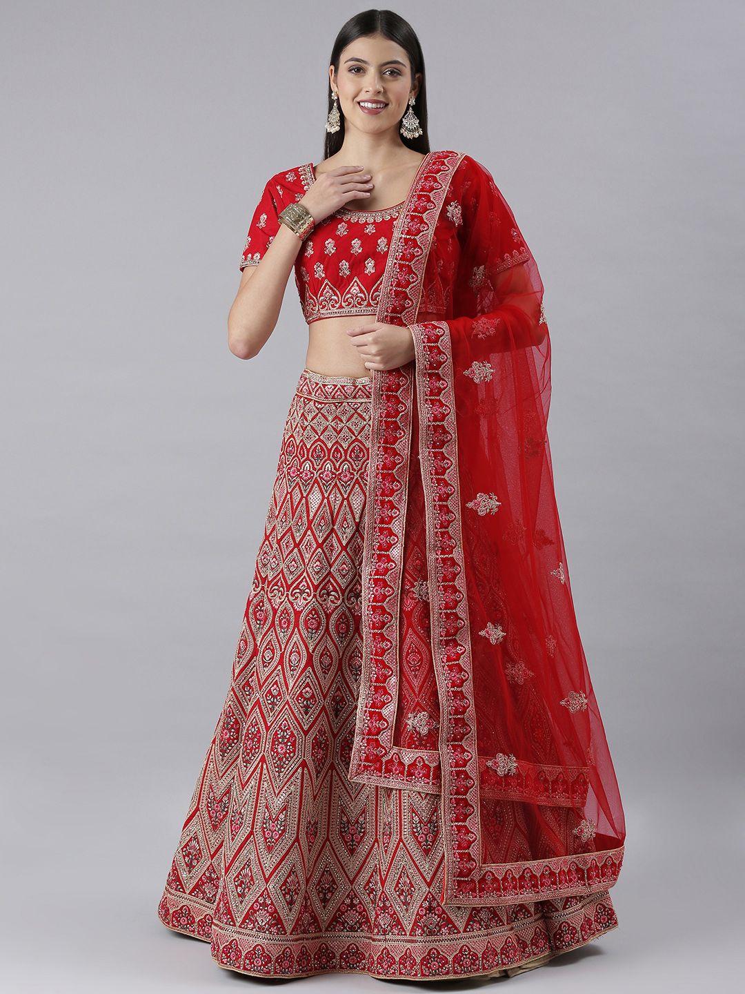 flaher embroidered beads & stones semi-stitched lehenga & blouse with dupatta