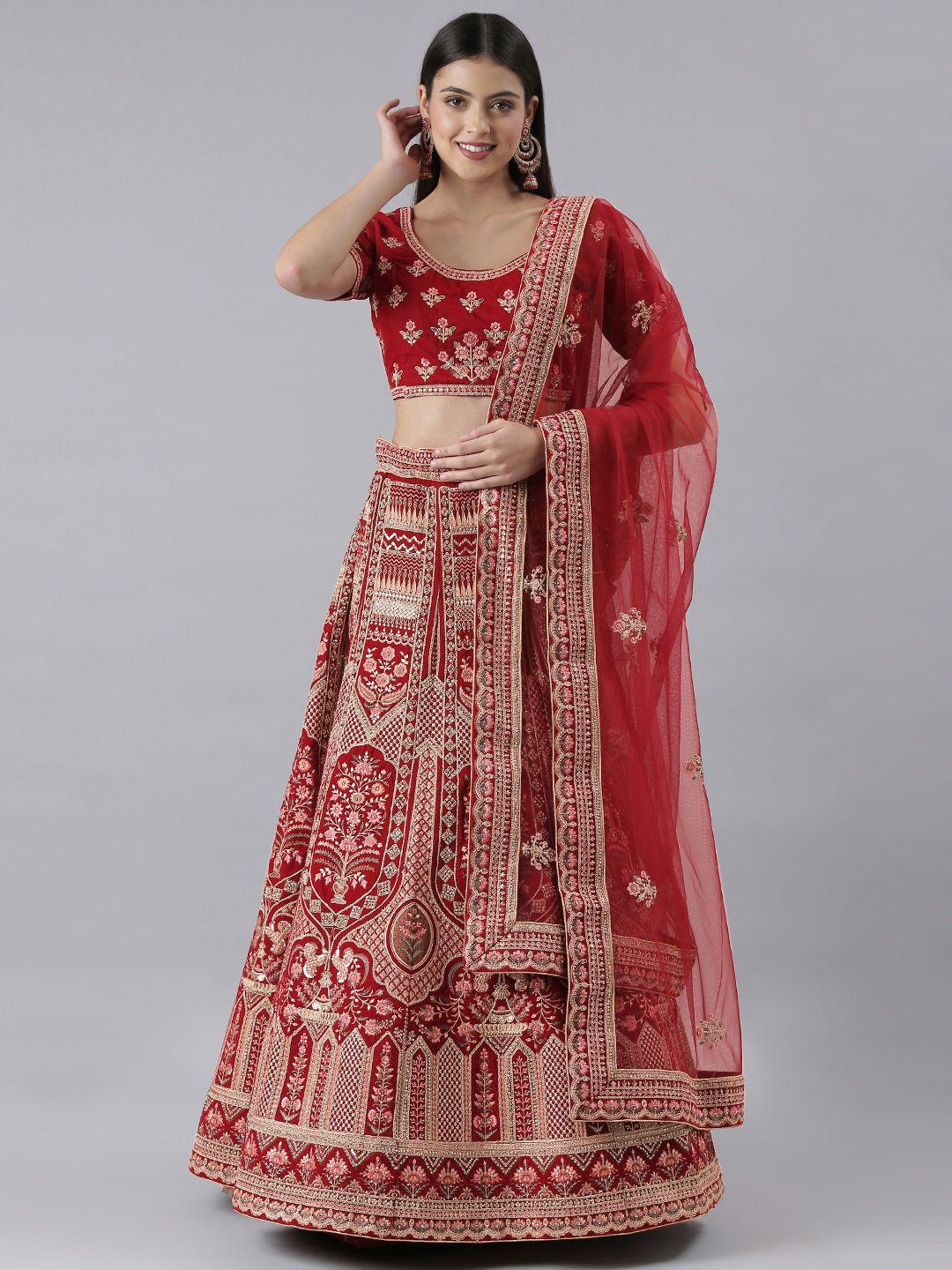 flaher embroidered beads & stones semi-stitched lehenga & blouse with dupatta