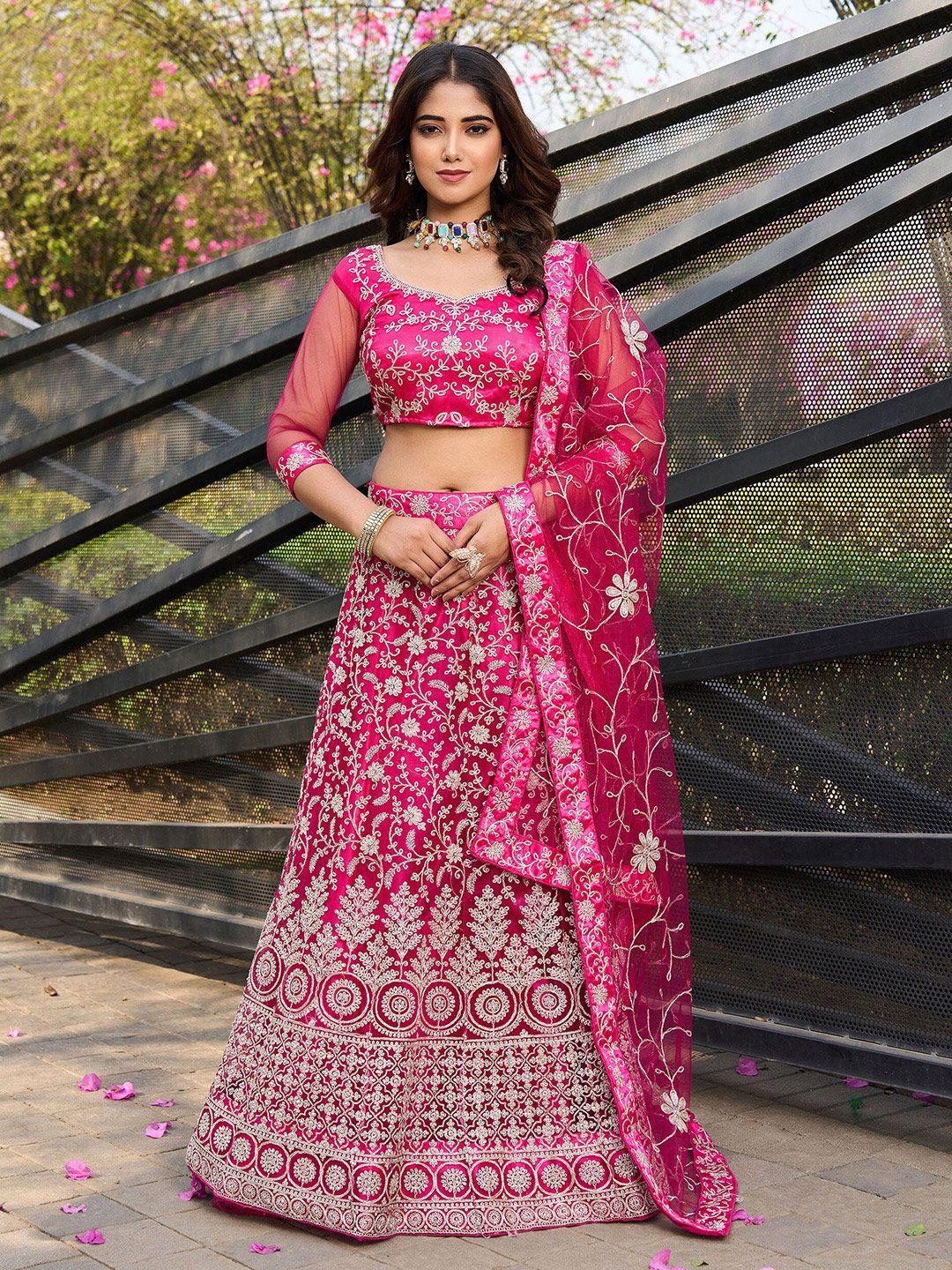 flaher embroidered semi-stitched lehenga & unstitched blouse with dupatta