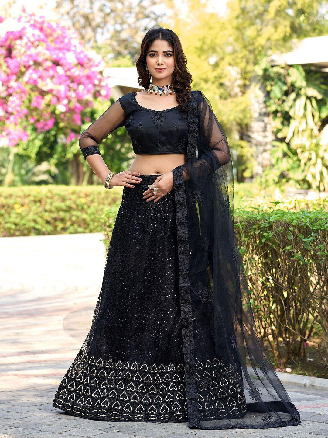 flaher embroidered sequinned semi-stitched lehenga & unstitched blouse with dupatta