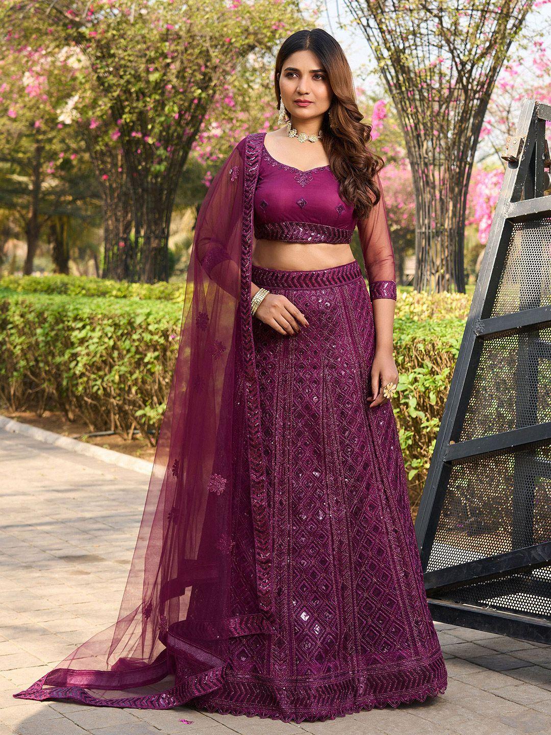 flaher embroidered sequinned semi-stitched lehenga & unstitched blouse with dupatta