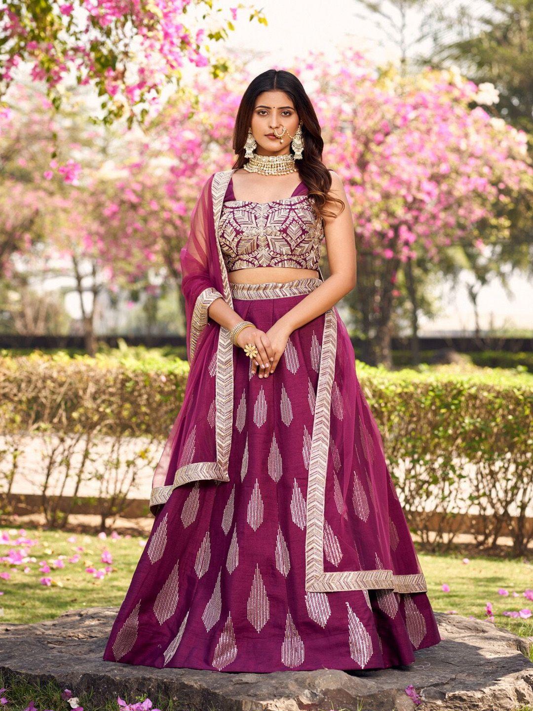 flaher embroidered thread work ready to wear lehenga & blouse with dupatta