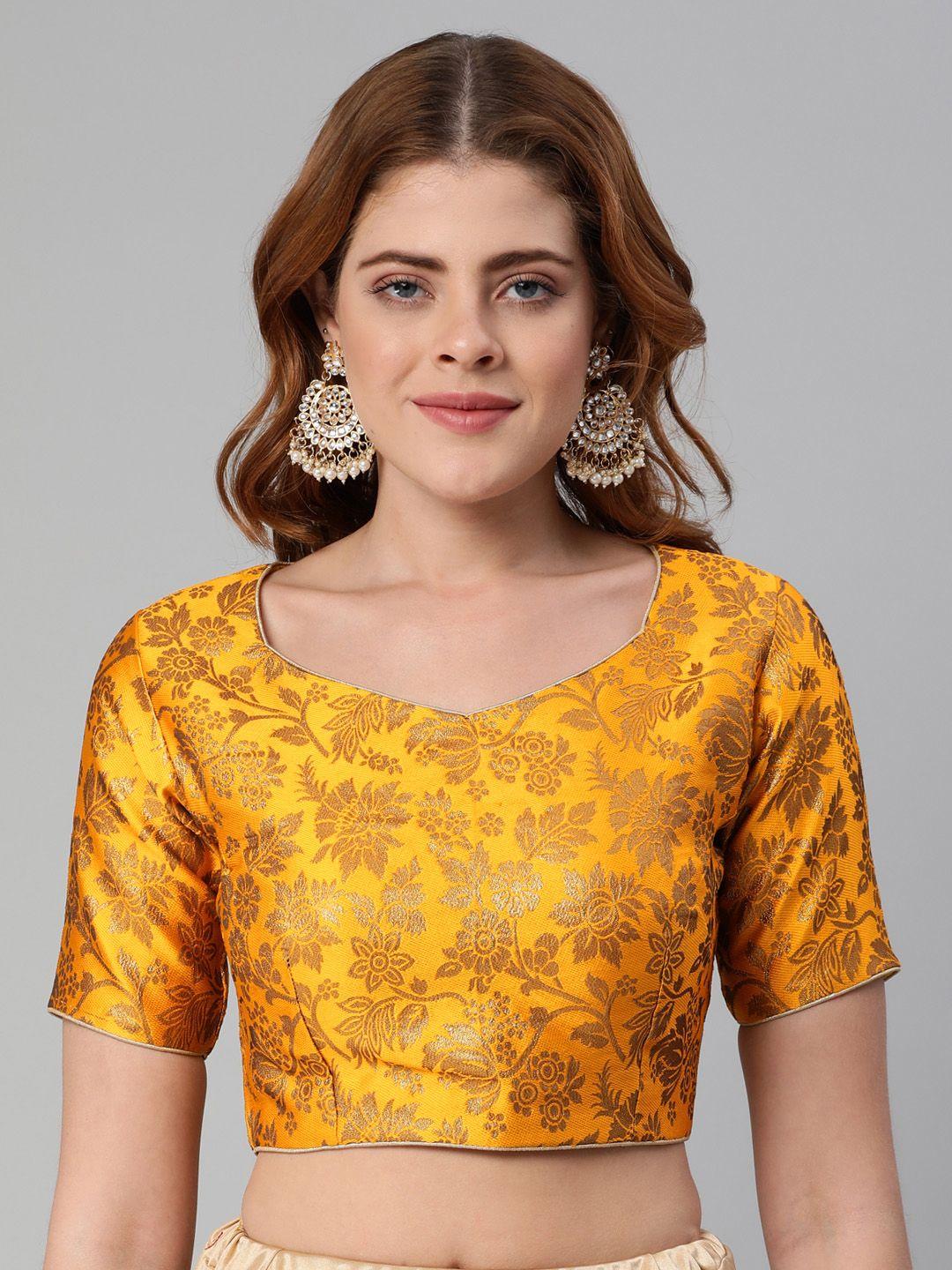flaher ethnic motifs woven design zari sweetheart neck padded saree blouse