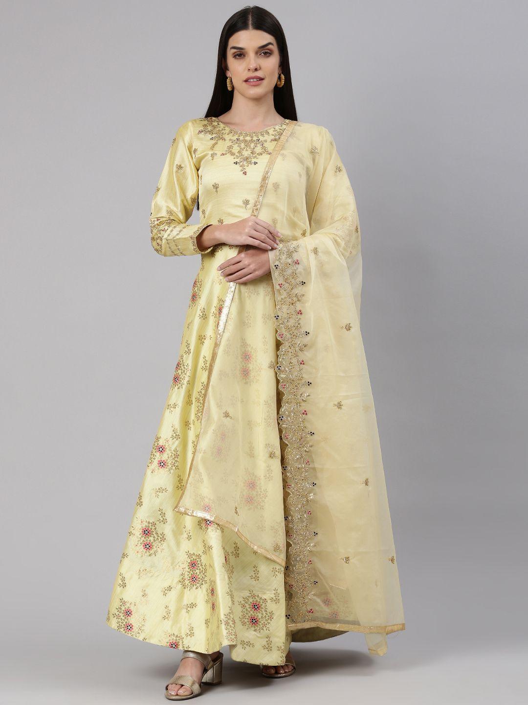 flaher floral jacquard ethnic gown