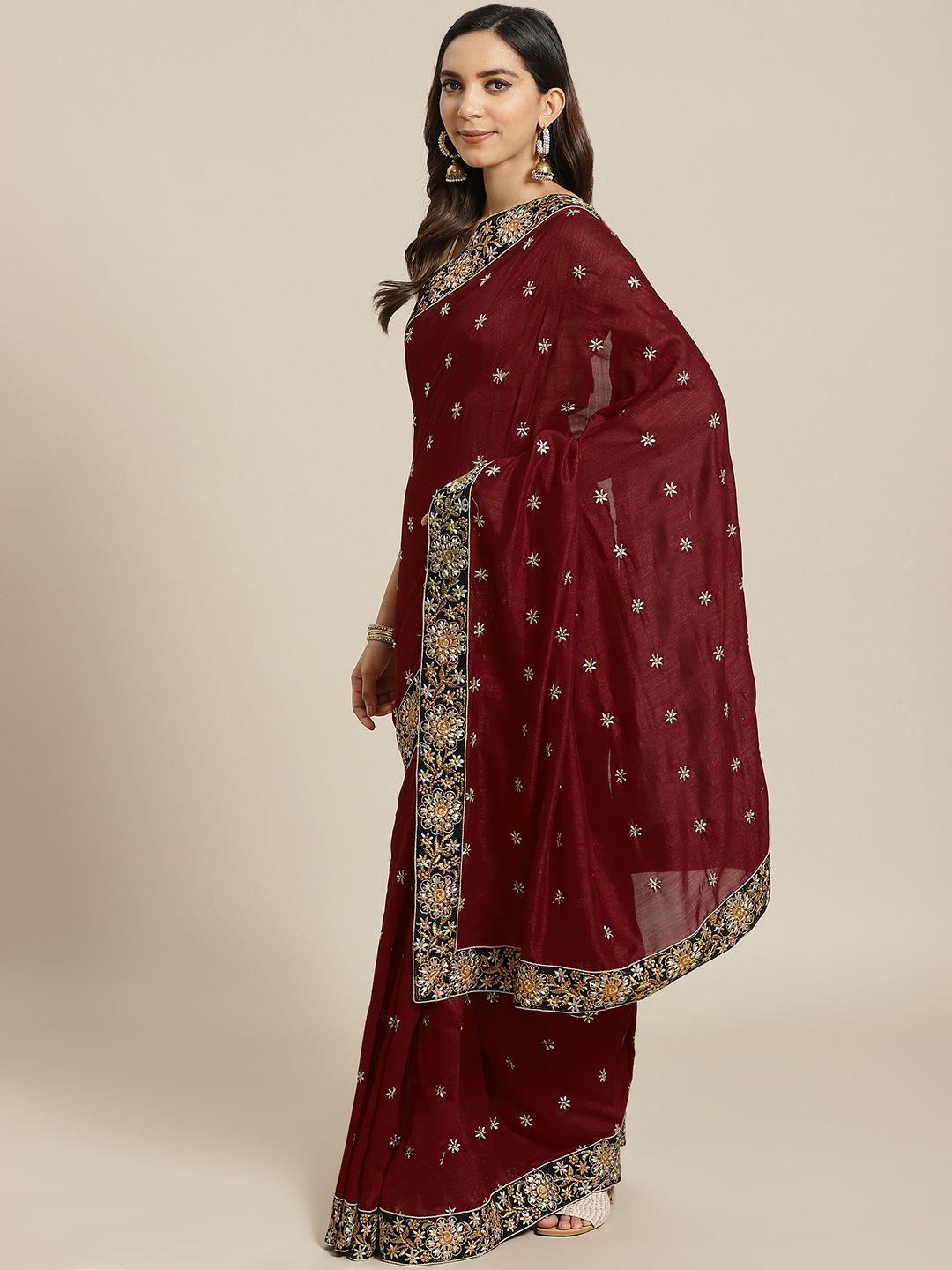 flaher maroon & golden embroidered saree