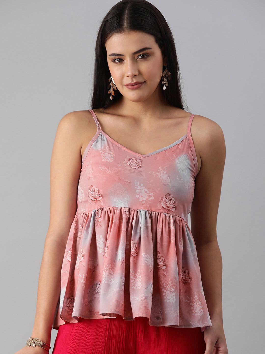 flaher pink floral crepe regular top