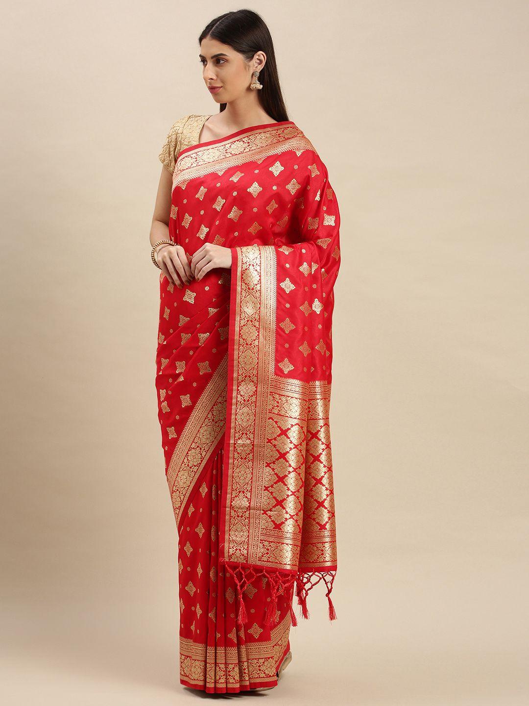 flaher red & gold-toned ethnic motifs art silk banarasi saree