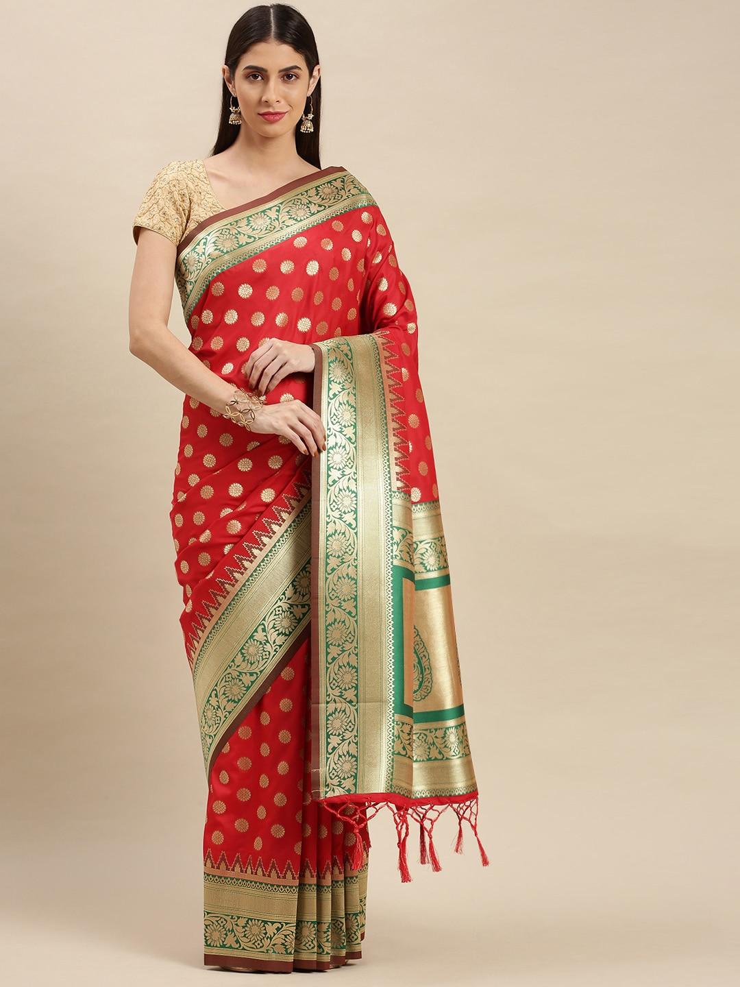 flaher red woven design brocade art silk banarasi saree