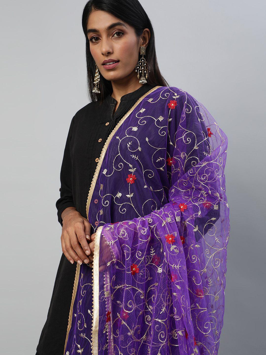 flaher violet embroidered dupatta with zari