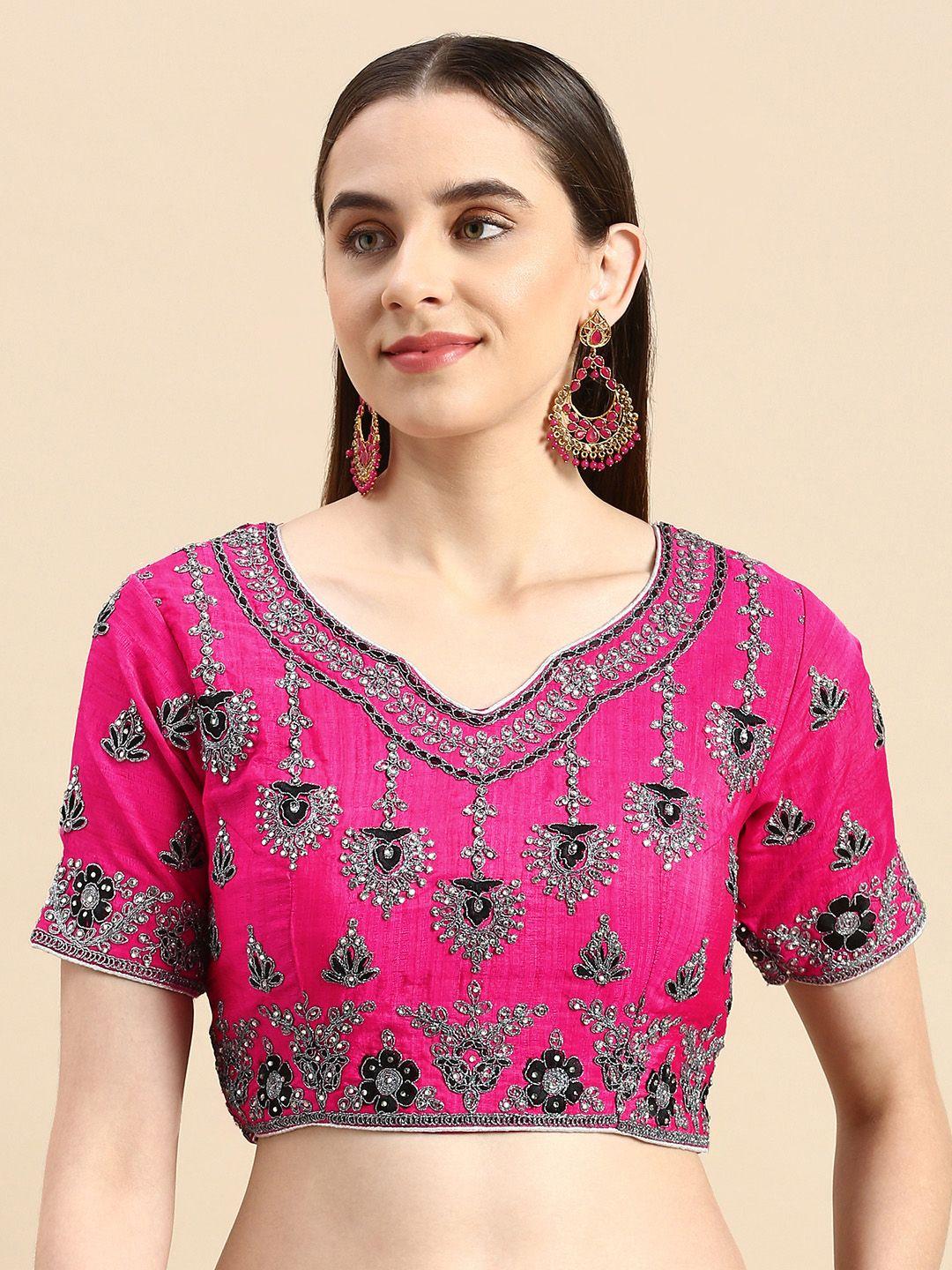 flaher women embroidered art silk saree blouse