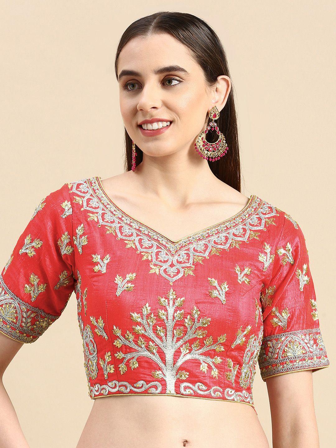 flaher women embroidered art silk saree blouse