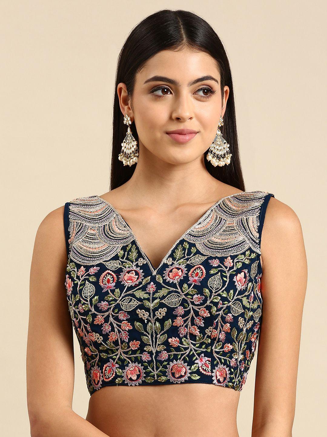 flaher women embroidered georgette ready to wear padded saree blouse